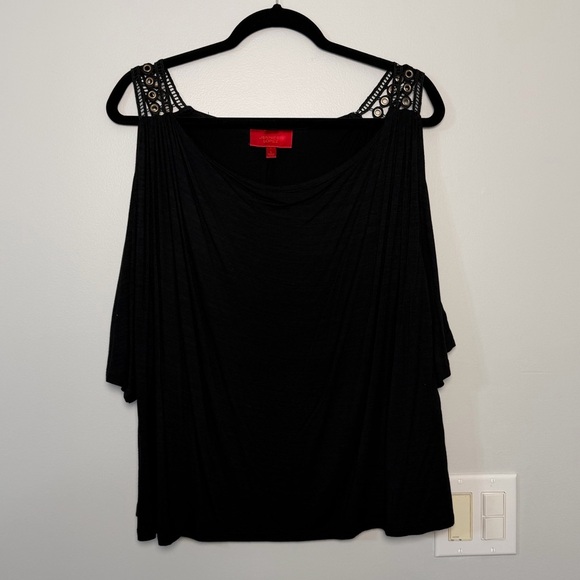 Jennifer Lopez Tops - Jennifer Lopez Black Blouse with Lace Shoulders